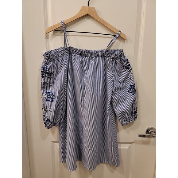 As U Wish Striped Embroidered Blouse - Picture 1 of 7